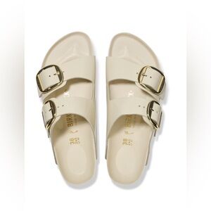 Birkenstock Arizona EVA Sandals in Cream with Gold Buckles